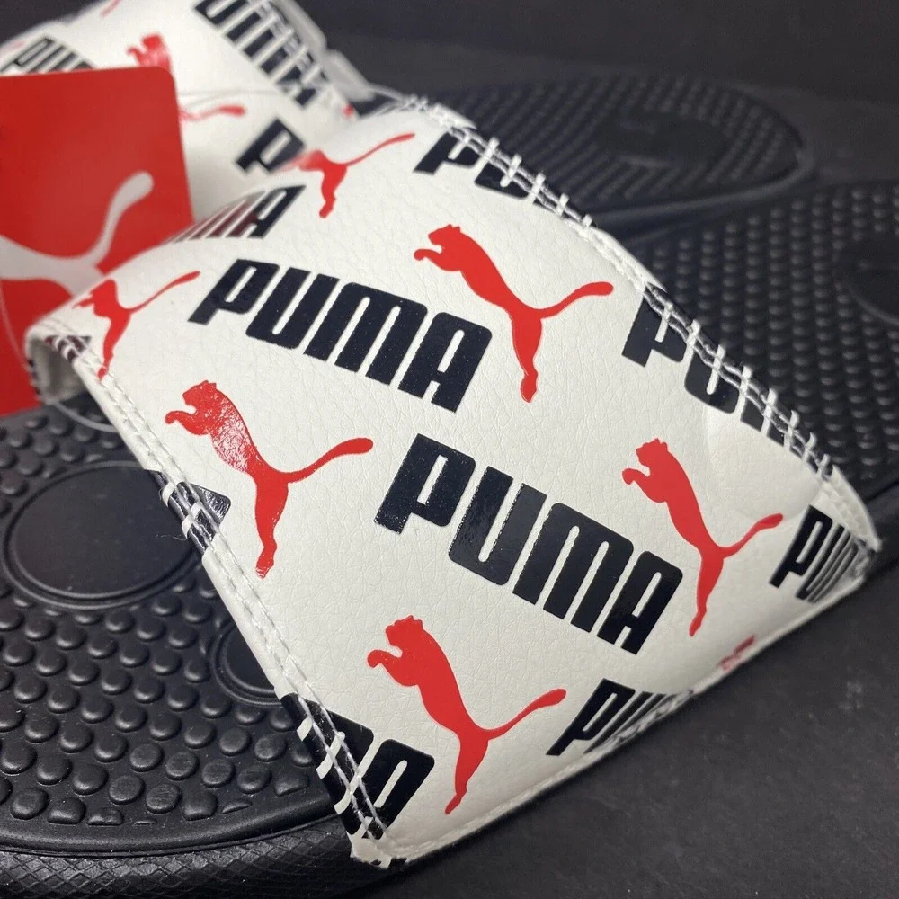Puma Junior Size 7 Cool Cat Bold Boys BX JR Slide Sandals White Black Red Kid 7C